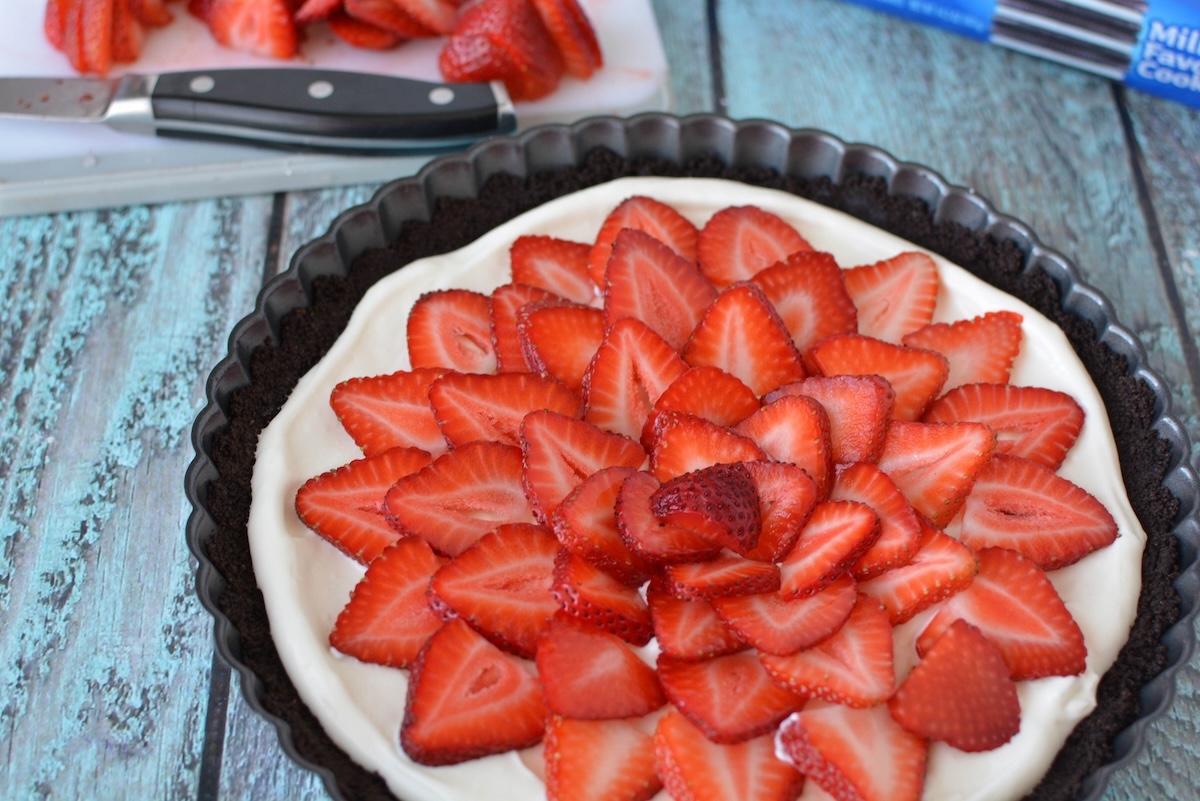 Chocolate strawberry tart ready to serve