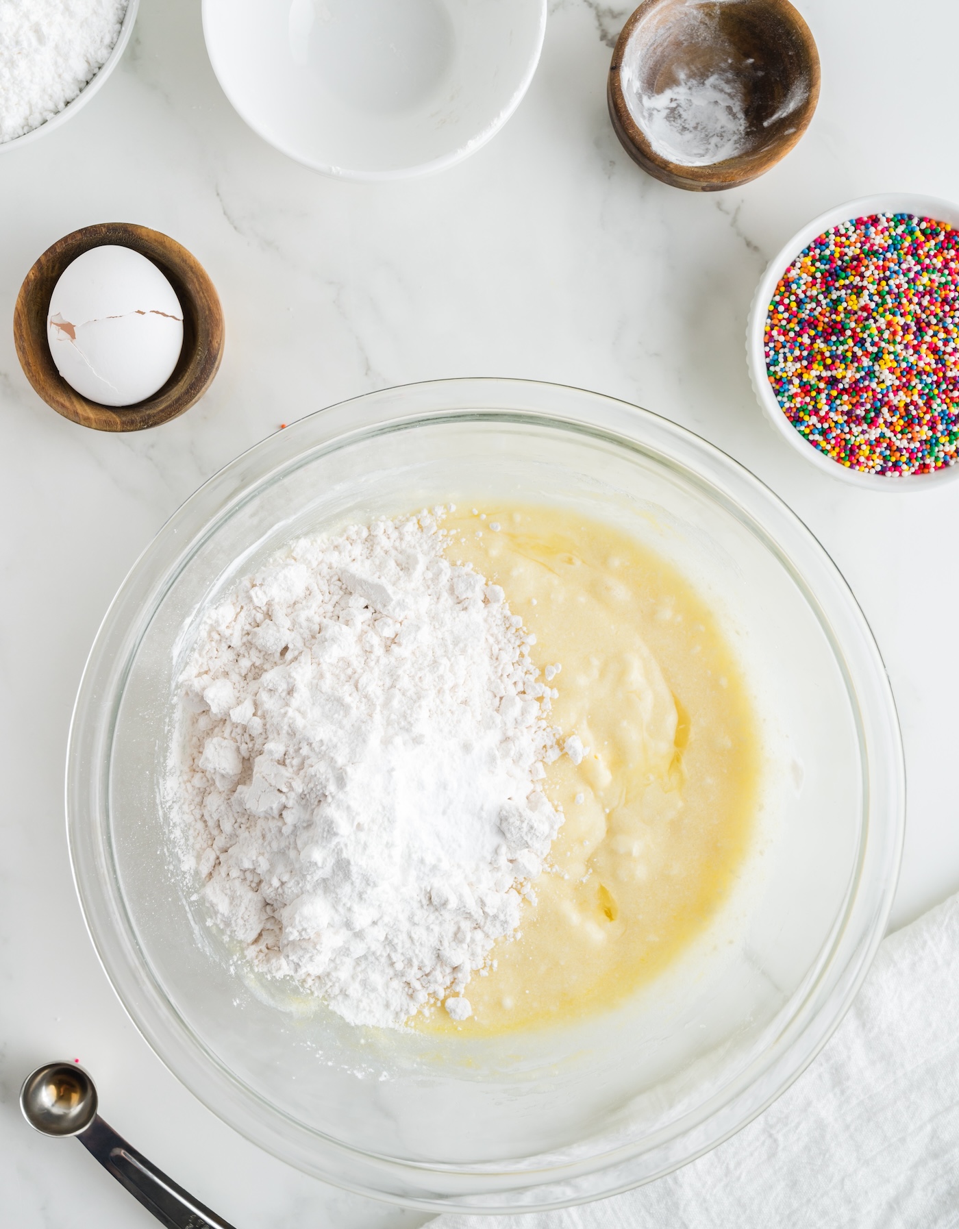 Dry ingredients sifted into the sour cream mixture