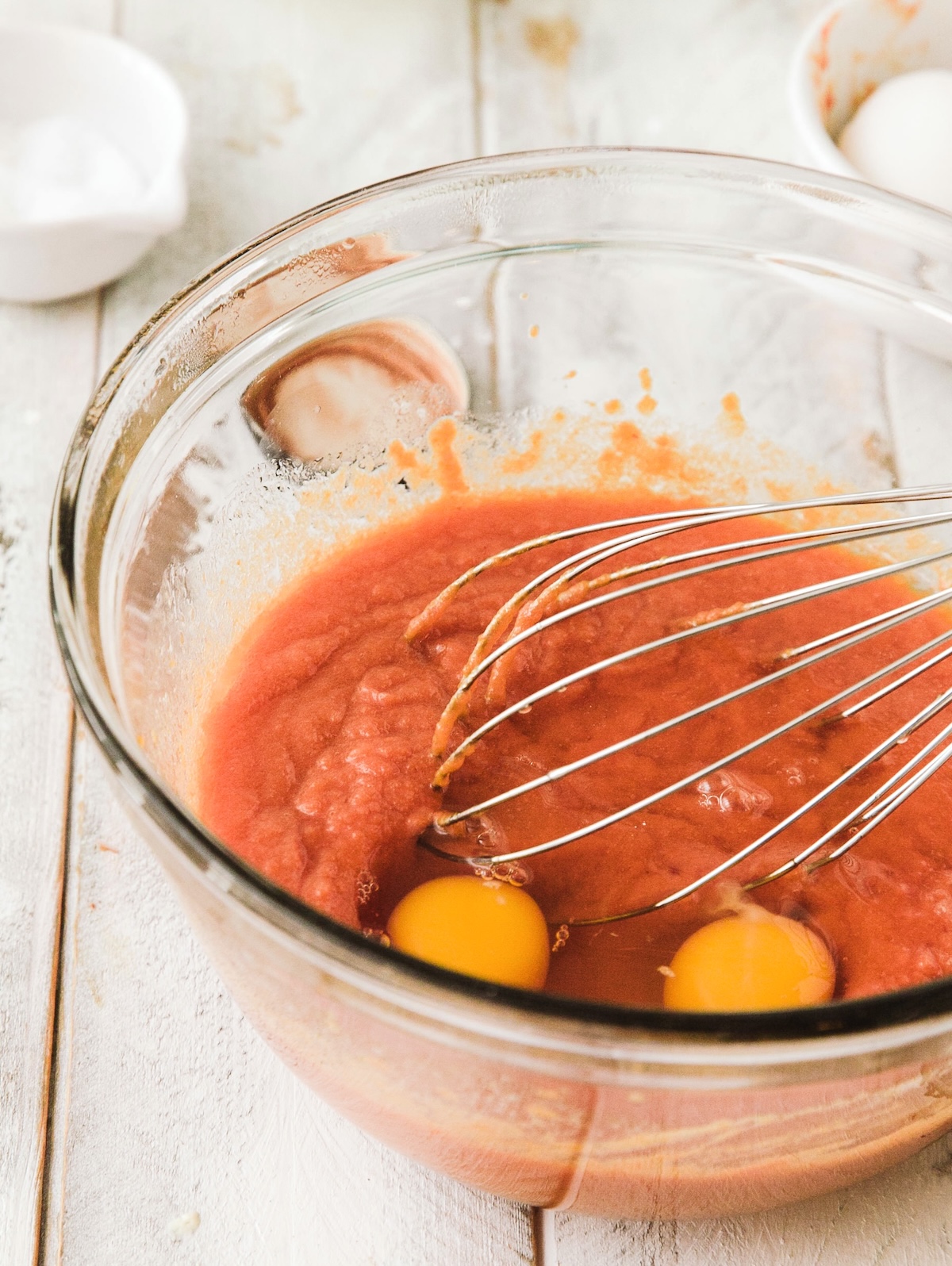 water, pumpkin, and eggs to the melted butter