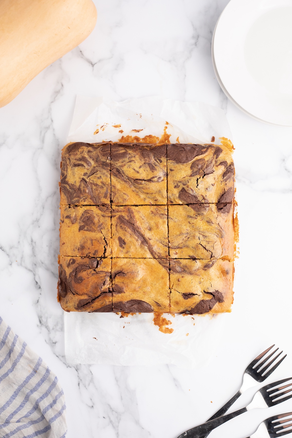 Brownies cut into nine pieces