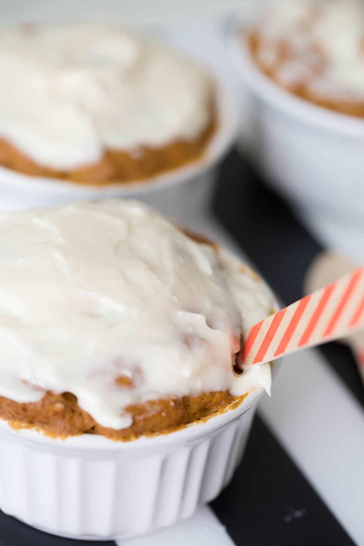 Close up of a pumpkin spice mug cake