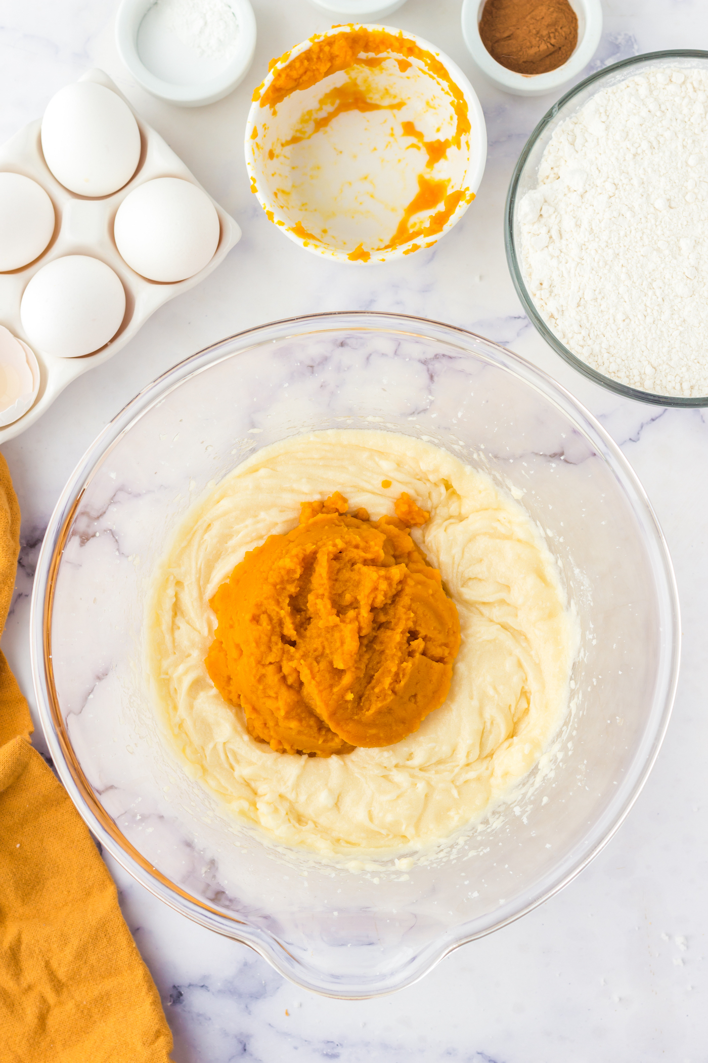 Fold the pumpkin into the dough