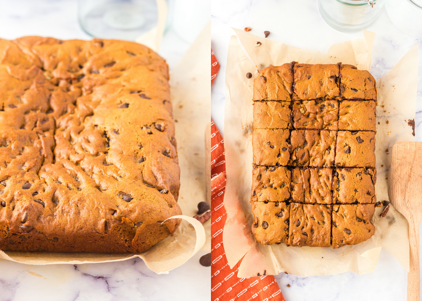 Remove the blondies from the pan and slice