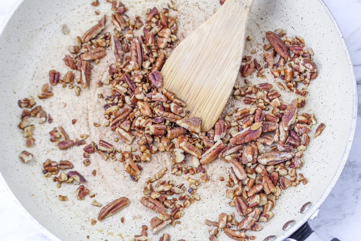 Cooking pecans in butter on the stove