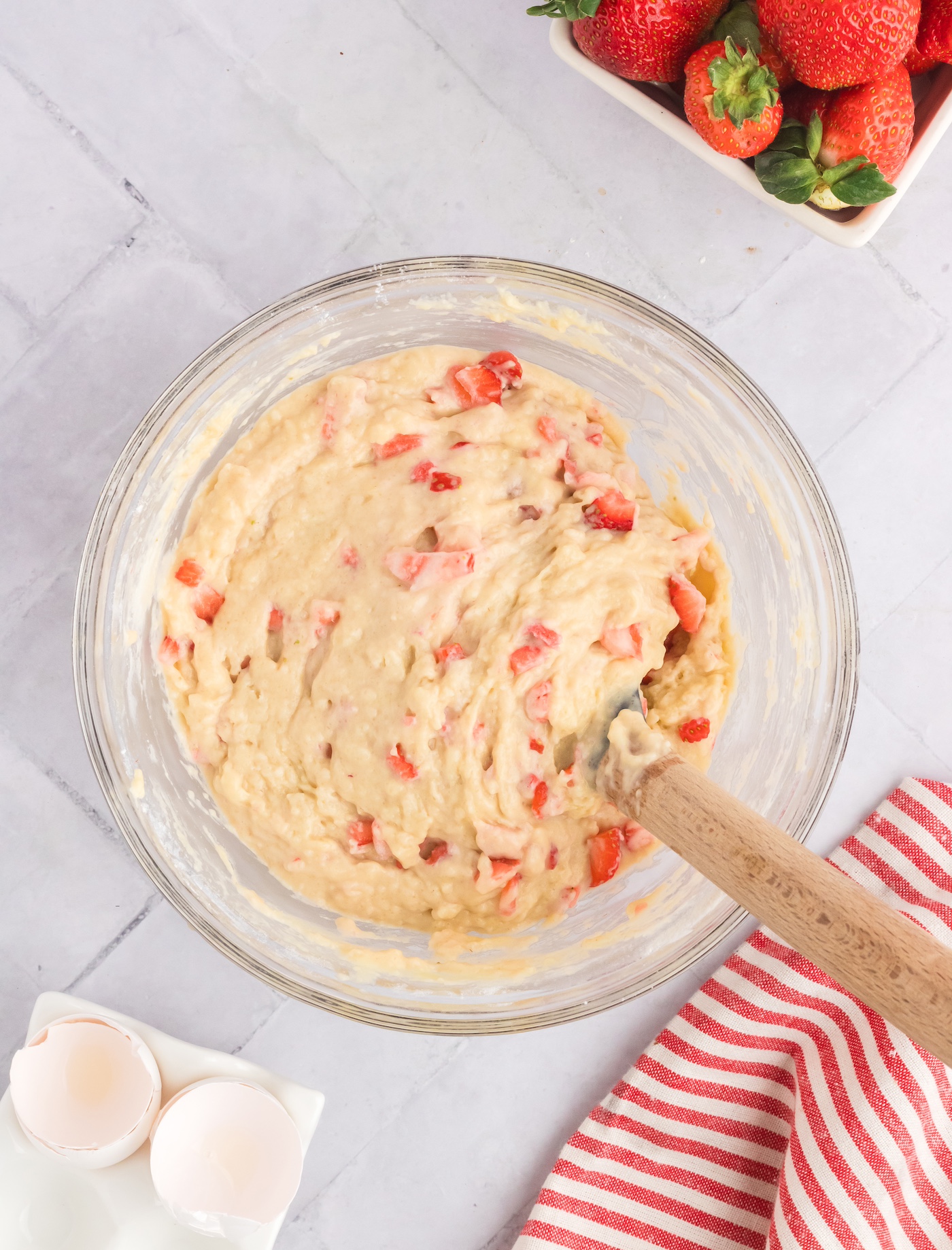 Fold the strawberries into the batter