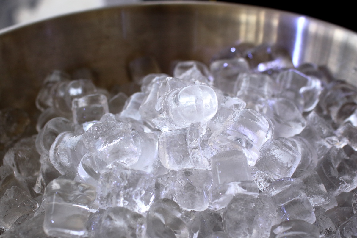 bowl with ice cubes