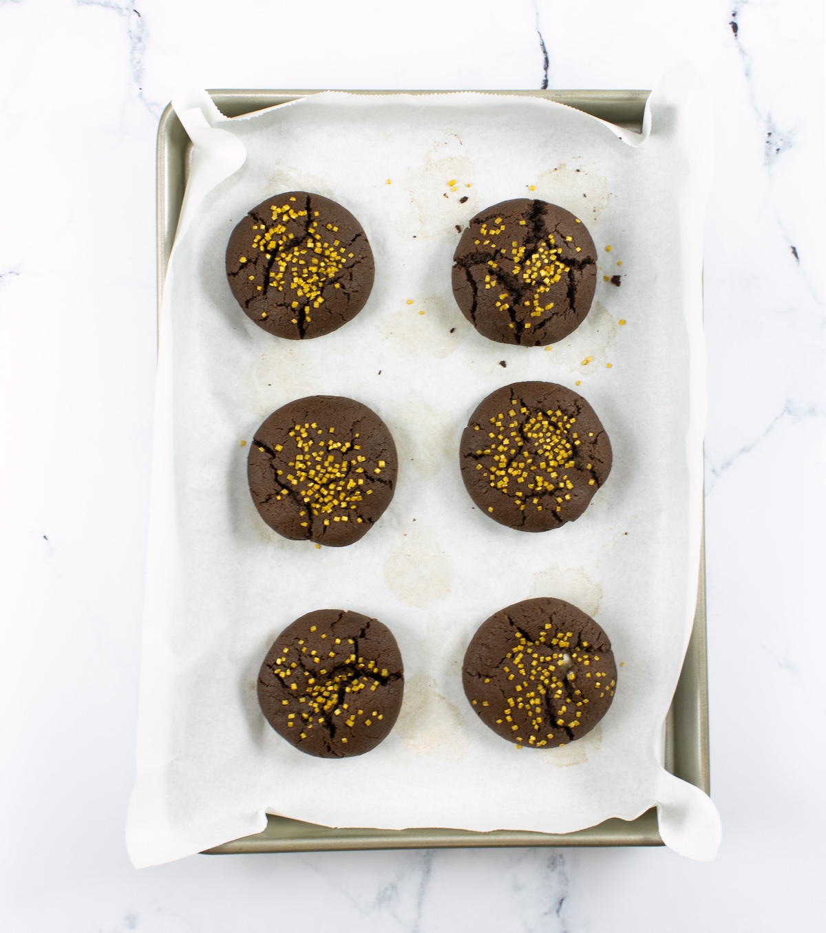 Round chocolate marshmallow cookies out of the oven