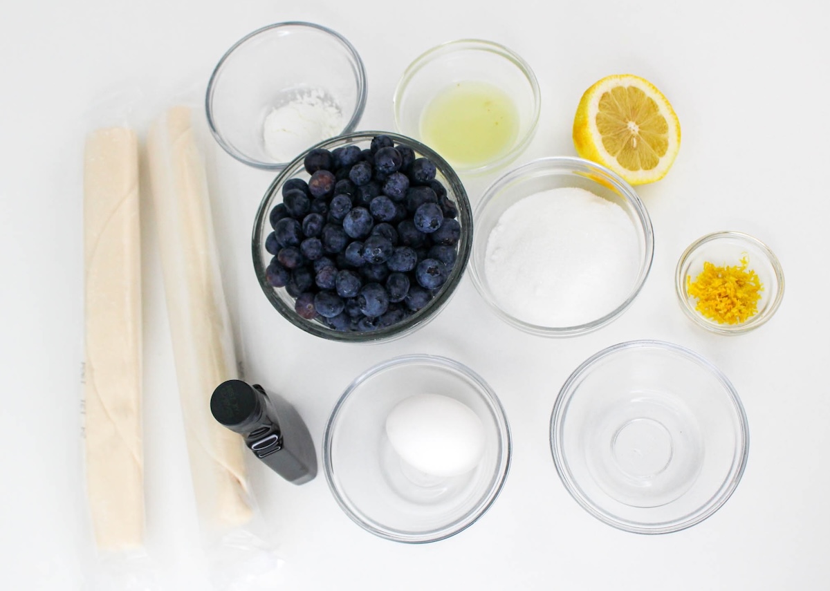 blueberries, pie crust, sugar, cornstarch, lemon juice, lemon zest, and vanilla extract