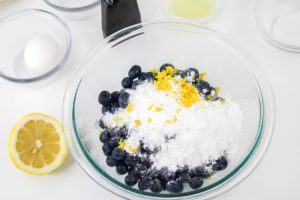 blueberries, sugar, cornstarch, lemon juice, lemon zest, and vanilla extract in a bowl