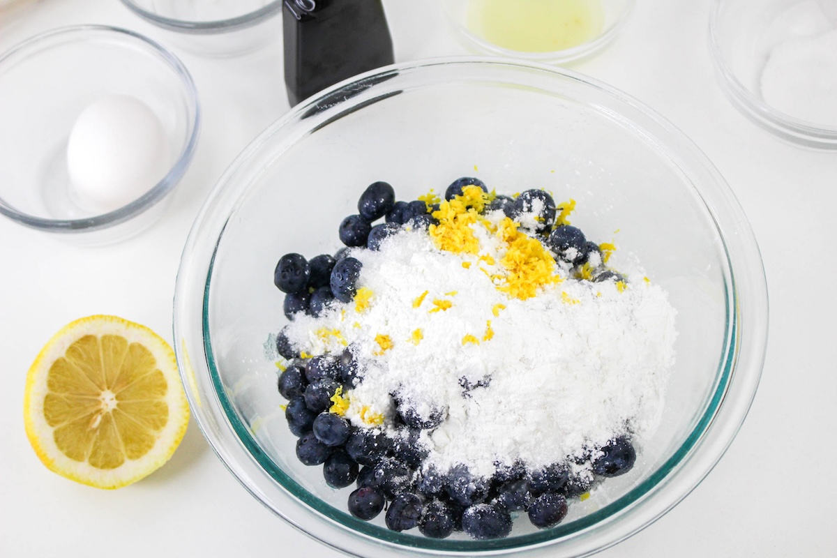 blueberries, sugar, cornstarch, lemon juice, lemon zest, and vanilla extract in a bowl