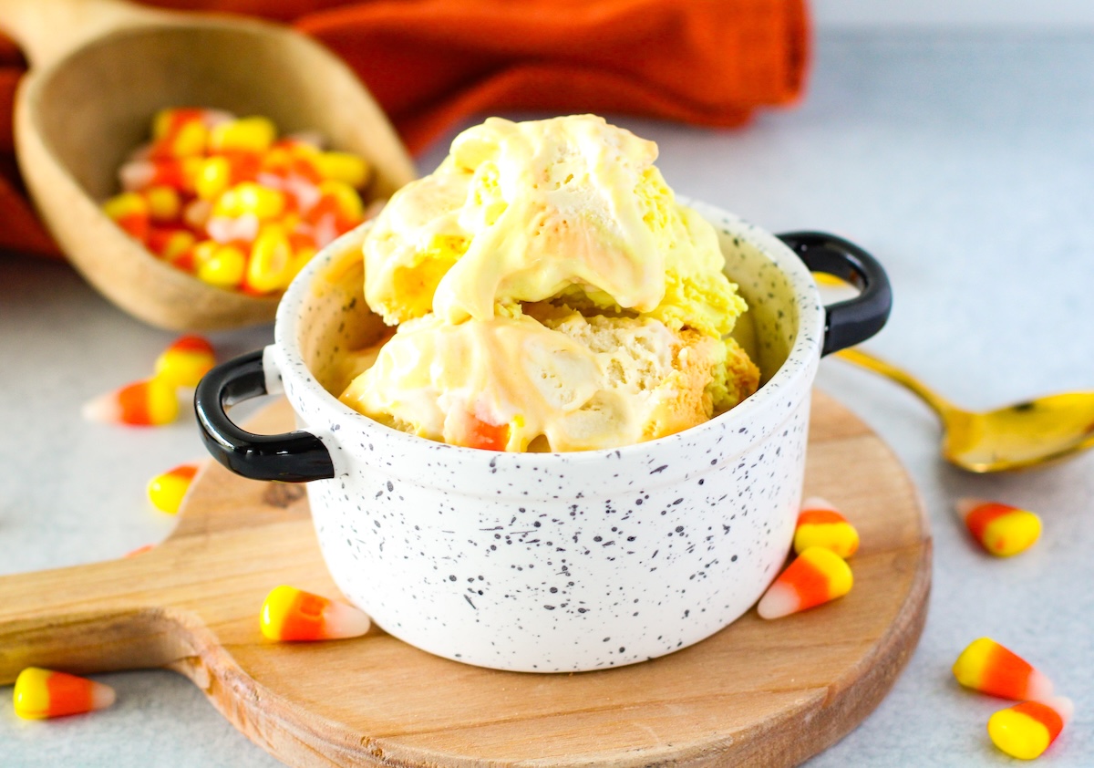 bowl of candy corn ice cream