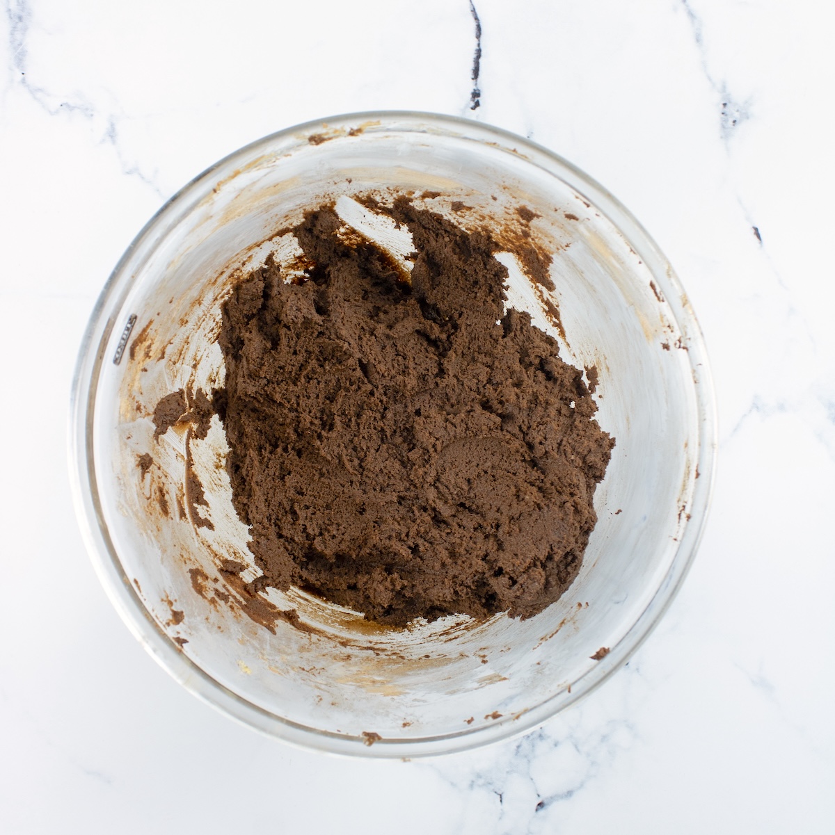 chocolate marshmallow cookie batter chilled in a bowl