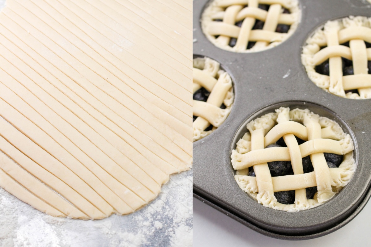 creating a lattice pattern with the leftover dough