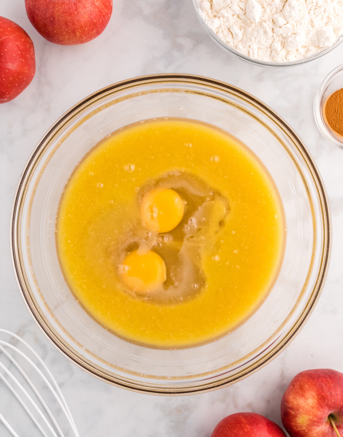 eggs whisked into the apple cider mixture