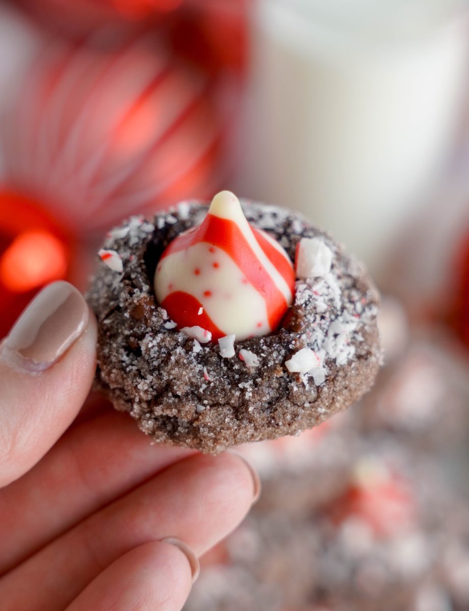 hand holding a peppermint brownie cookie