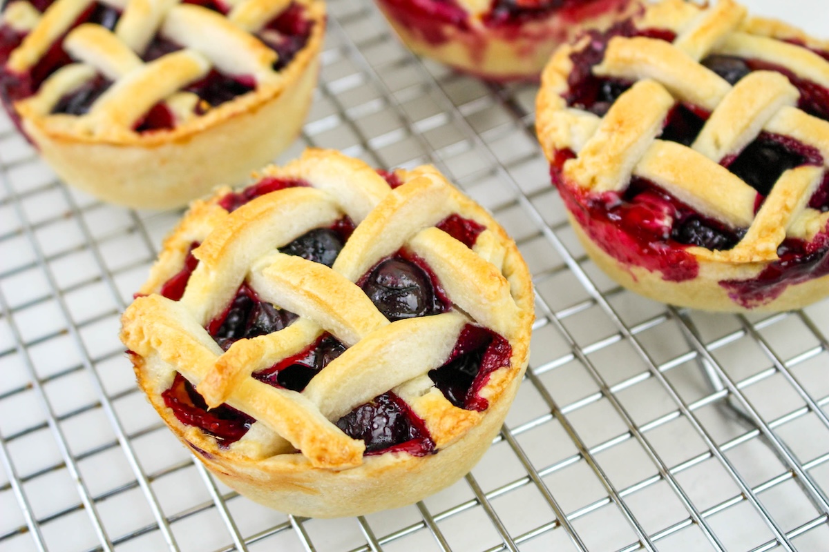 mini pies cooling on a wire rack