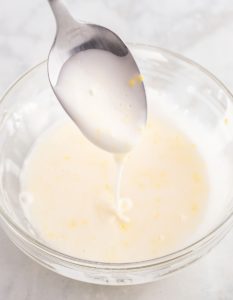 powdered sugar, fresh lemon juice, lemon extract, and lemon zest whisked together to make a glaze