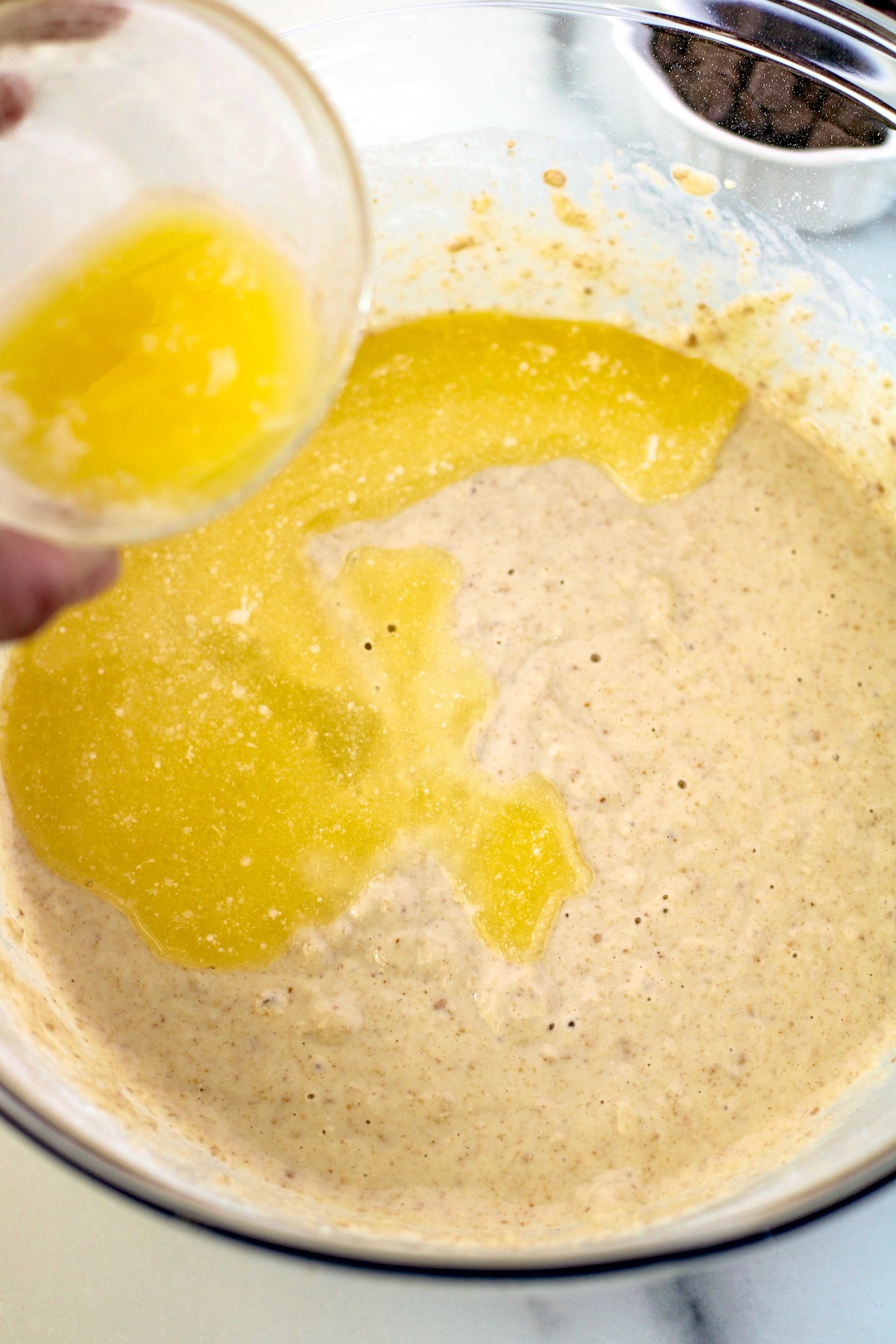 Melted butter added to the batter