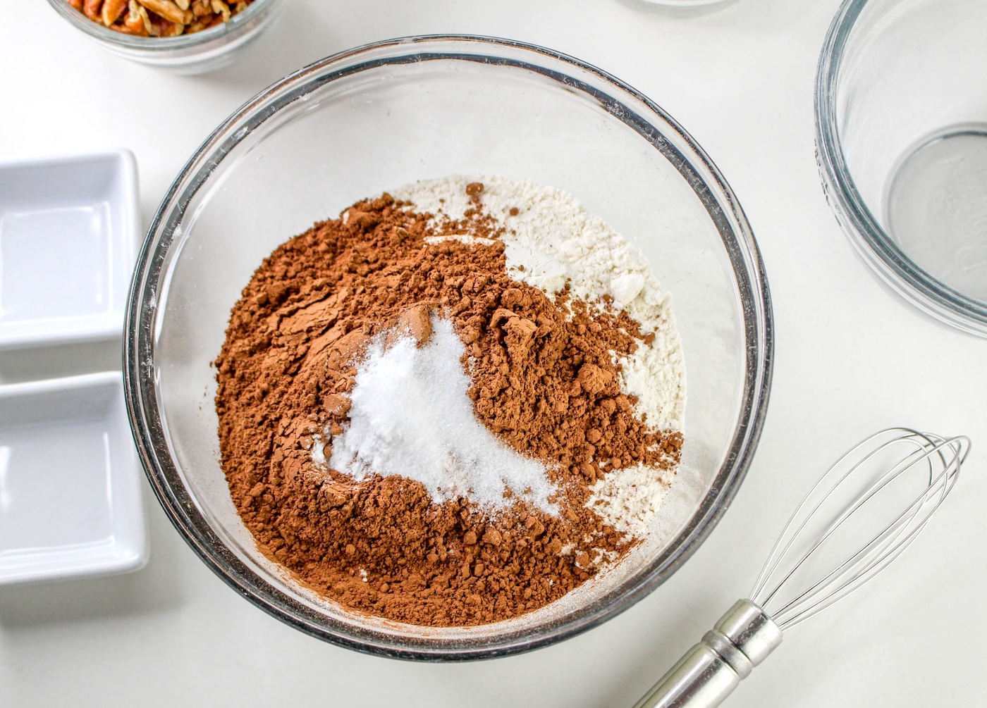 Whisk together the flour, cocoa powder, baking soda, and salt