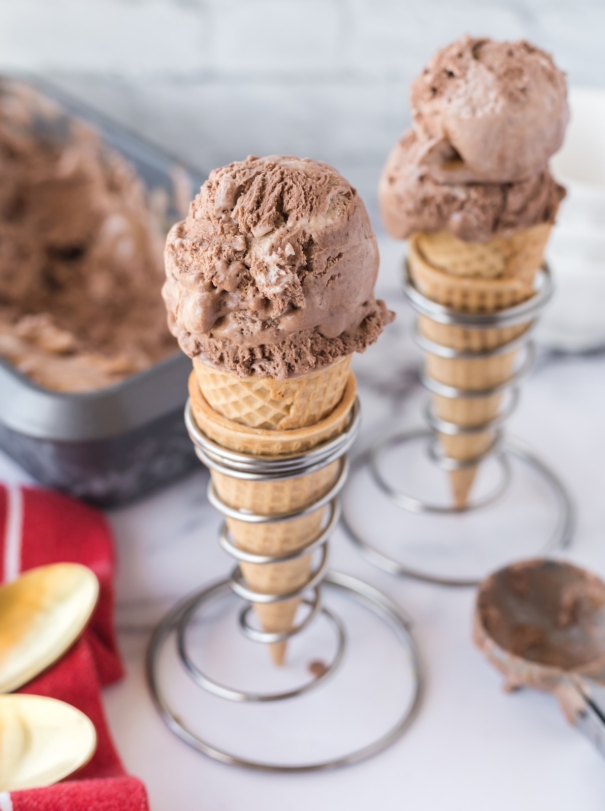 ice cream chocolate caramel in cones
