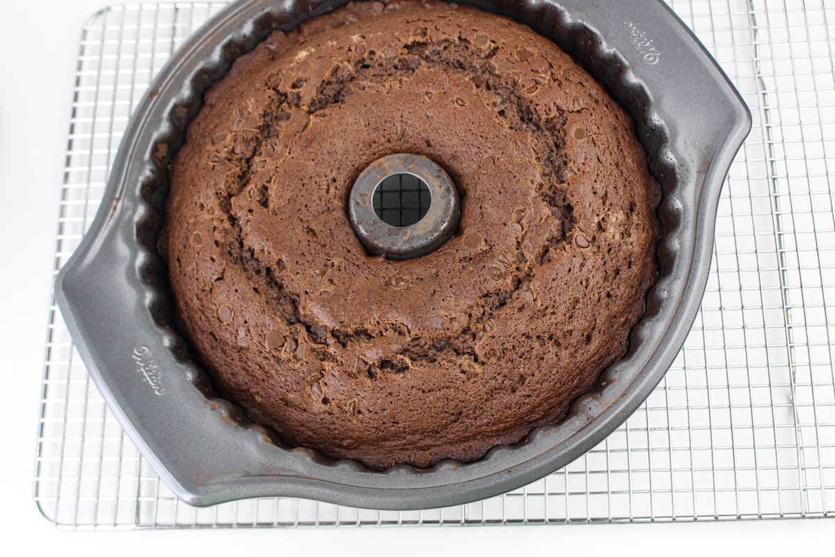 baked chocolate bundt right out of the oven