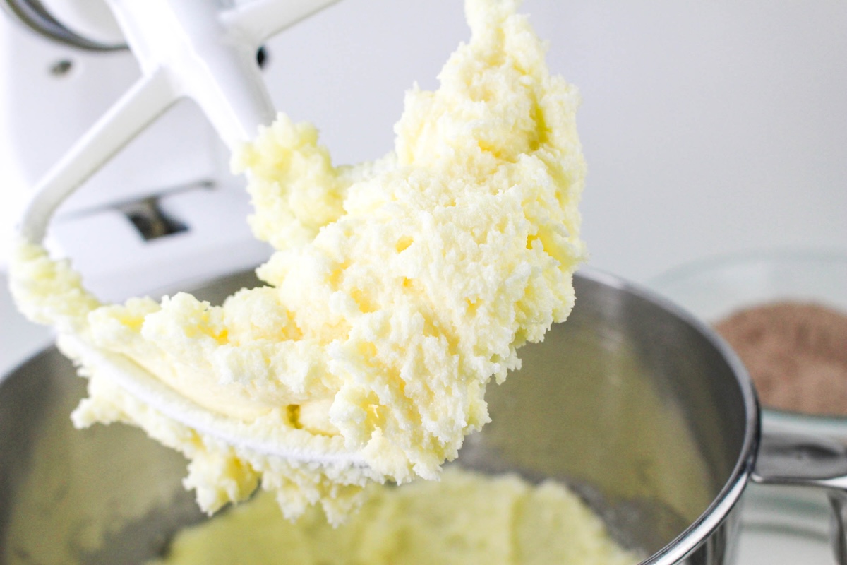 creamed together butter and sugar in a mixer
