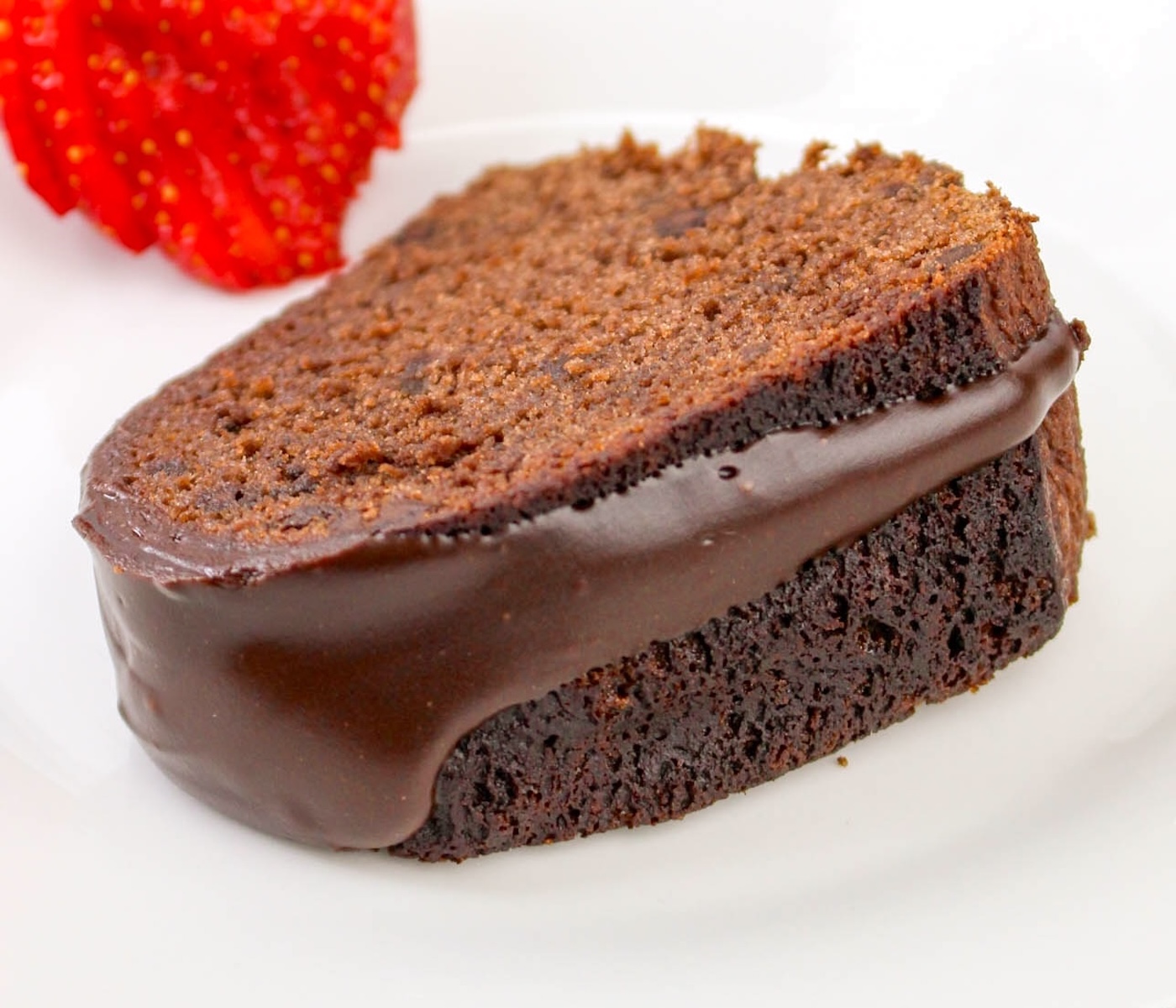 slice of chocolate chip bundt cake on a plate