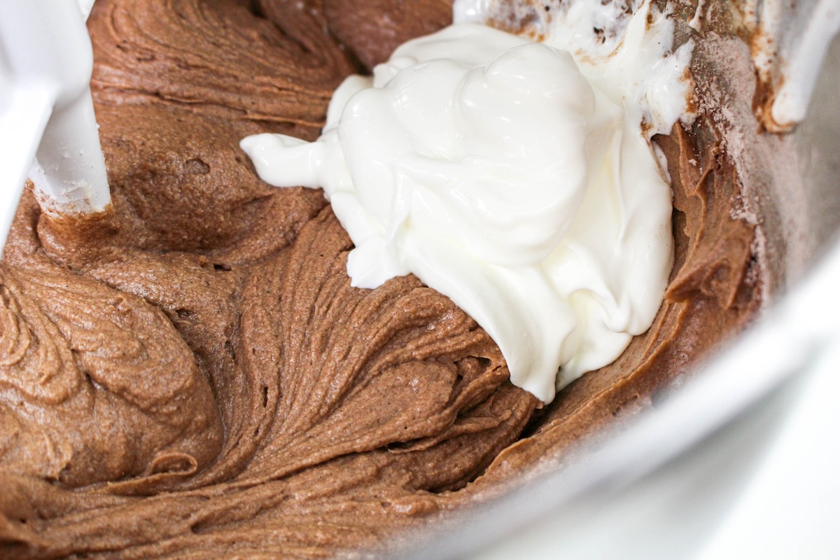 sour cream mixed into the choocolate batter