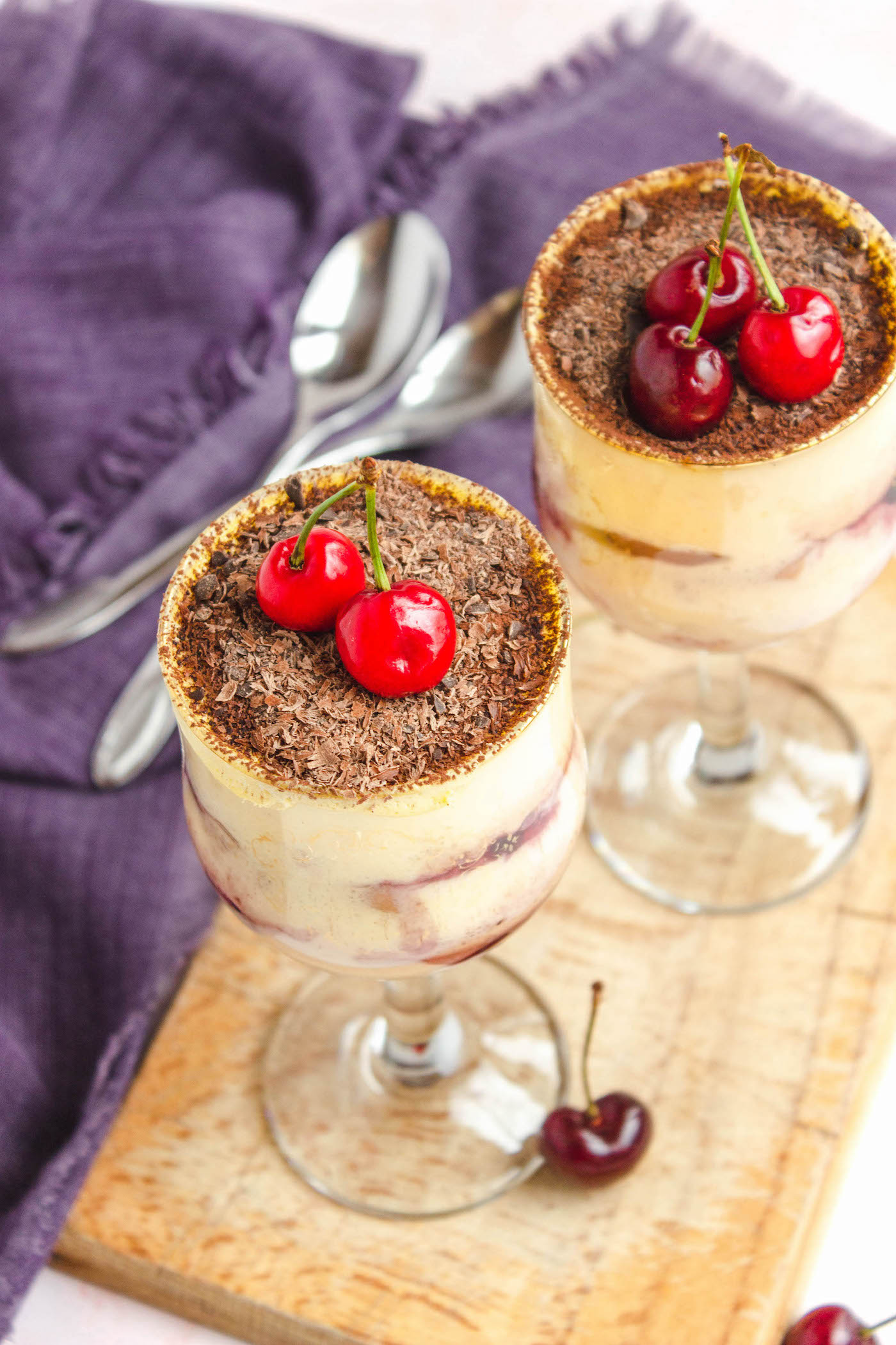 two cups of black forest tiramisu