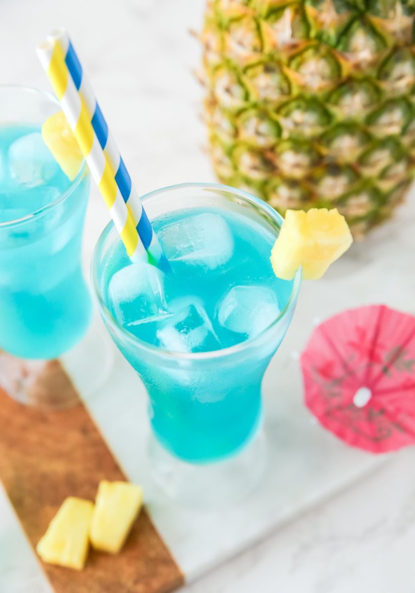 blue hawaii cocktail with a straw