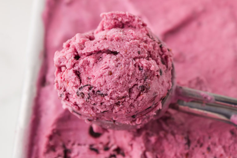 Taking-a-scoop-of-blueberry-ice-cream