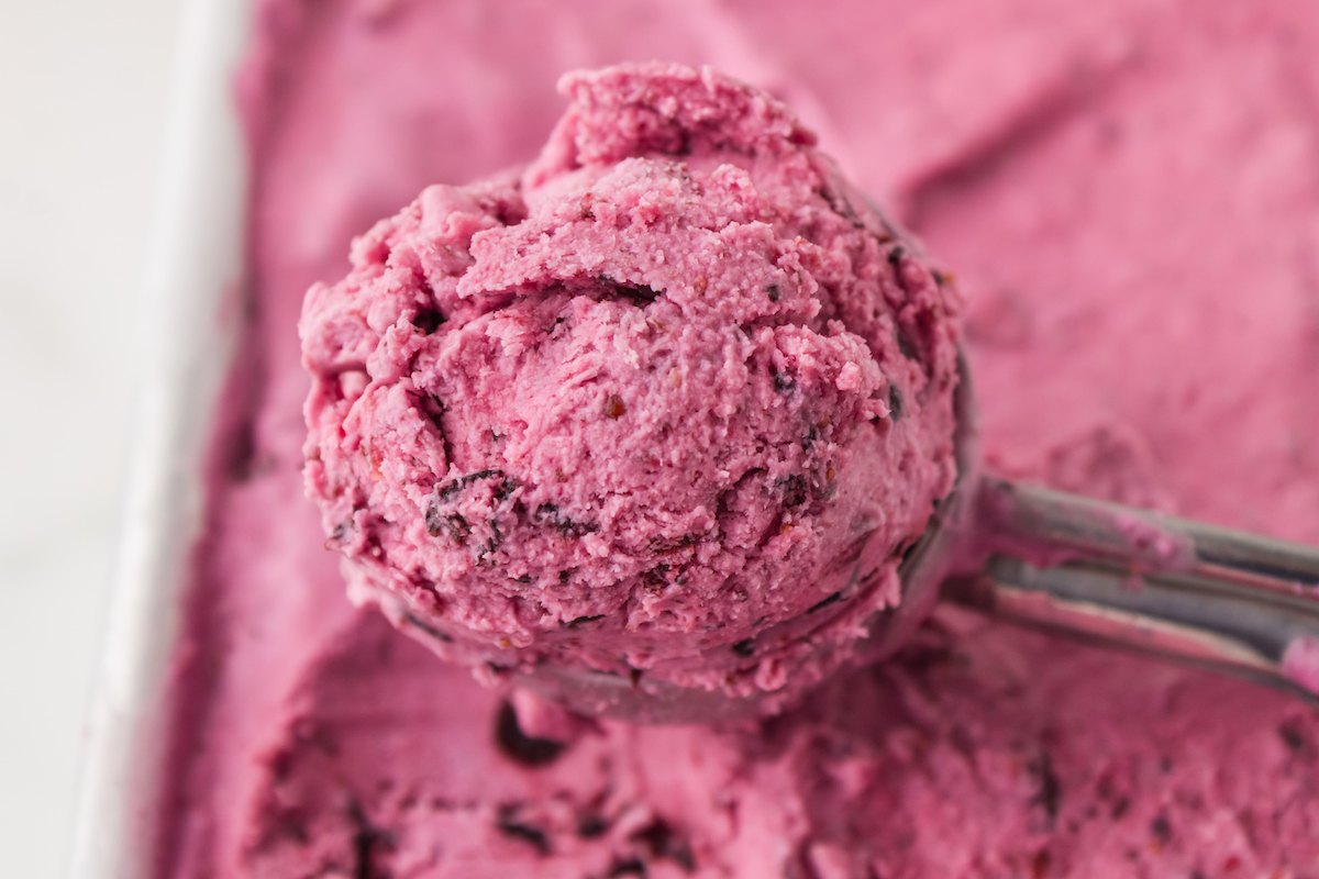 Taking-a-scoop-of-blueberry-ice-cream