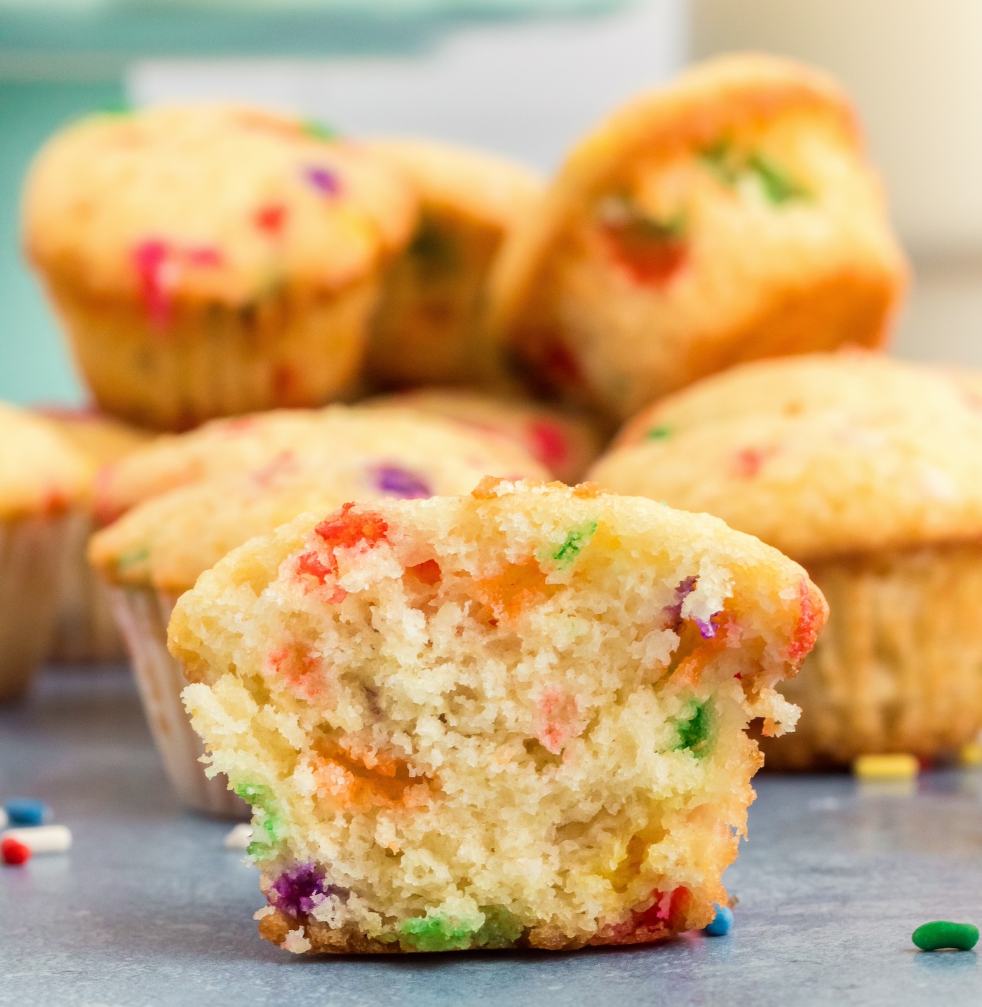 funfetti mini muffin split in half